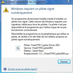 Problème install FreeOTFE Windows 7 Famille