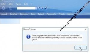 Message d erreur à l'ouverture de Money sur Windows 10